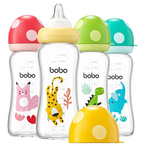 Miniatura 27 de YOHKOH Biberón de vidrio natural con pezón de flujo lento de nivel 1, biberones anticólicos para recién nacidos, botella de vidrio de cuello ancho