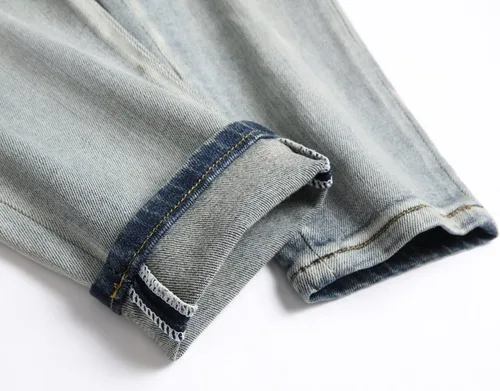 Miniatura 7 de OIIIO - Jeans elásticos rasgados de ajuste regular para hombre