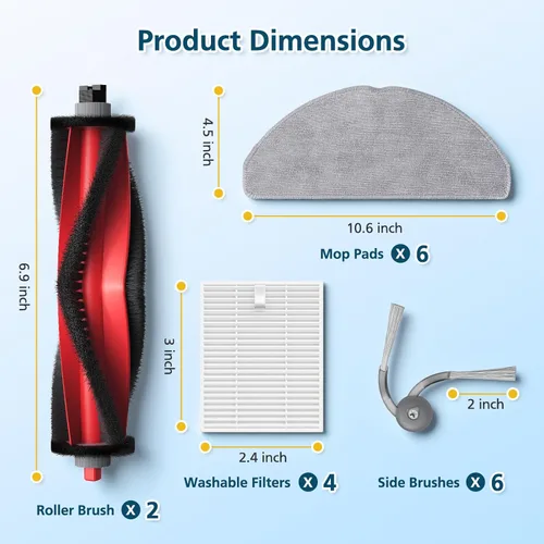 Miniatura 9 de Piezas de Reemplazo Accesorios Compatibles con Aspiradora Robot Roborock Q7 M5+/ Q7 M5/ Q7 L5/ Q7 L5+, 2 Cepillos Rodantes, 6 Toallitas de Limpieza
