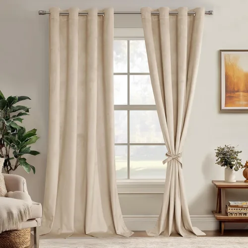 Miniatura 15 de JIUZHEN - Cortinas de terciopelo gris de 63 pulgadas opacas para sala de estar - Cortinas gruesas de terciopelo con ojales para ventana