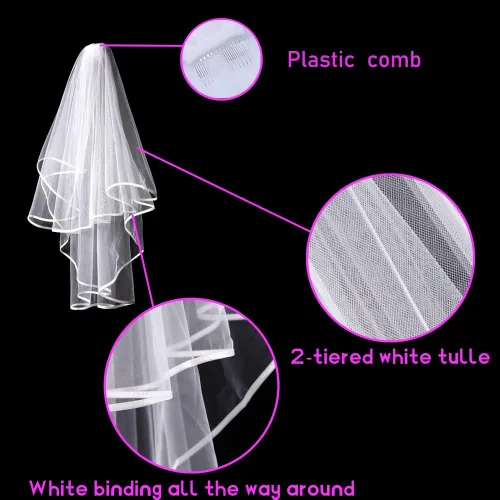 Miniatura 7 de Banda de satén de oro rosa con purpurina y diamantes de imitación para novia y velo en cascada central con borde de cinta doble blanca con peine