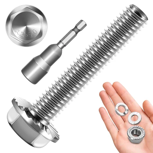 Miniatura 16 de Perno M6x1.0 (10 juegos) M6 x 0.787 in Brida Hex Head Tuercas y Pernos, Tornillos hexagonales de brida de perno M6 con tuercas y arandelas, Surtido