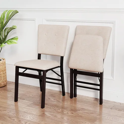 Miniatura 5 de Giantex - Juego de 2 sillas de comedor plegables, silla de cocina sin brazos con asiento acolchado y respaldo inclinable, patas de madera de goma