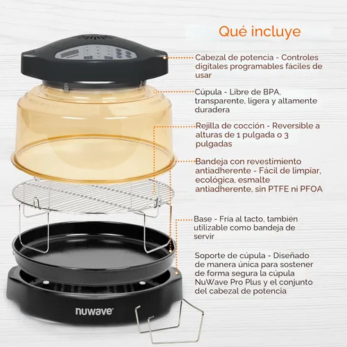 Miniatura 8 de Nuwave Horno infrarrojo Pro Plus 2, encimera, convección, cocina fresca o congelada, sin descongelación ni precalentamiento, cocina saludable, calor
