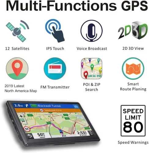 Miniatura 5 de Navegación GPS para coche y autocaravana, GPS de 7 pulgadas de pantalla táctil del vehículo, mapas gratuitos de por vida de América del Norte USA