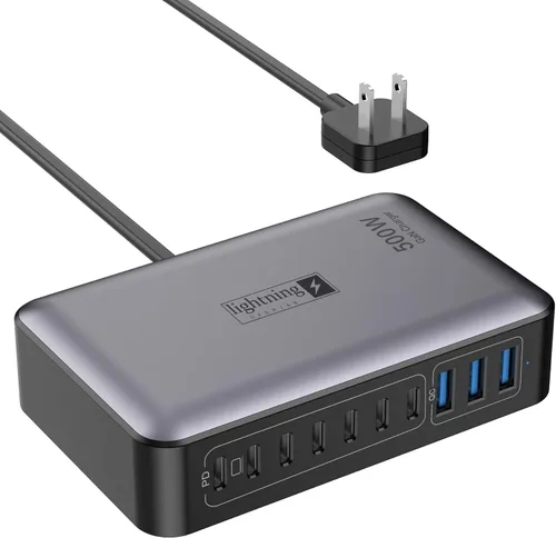 Miniatura 12 de Bloque de Cargador USB C de 10 Puertos, Estación de Carga USB de 450W para Múltiples Dispositivos, 5 Tipo C + 5 USB A Concentrador de Carga GaN PD