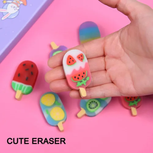 Miniatura 3 de DOMG 16 piezas de borradores de helado en forma de fruta para niños, divertidos borradores de comida para recompensas de aula y recuerdos de fiesta