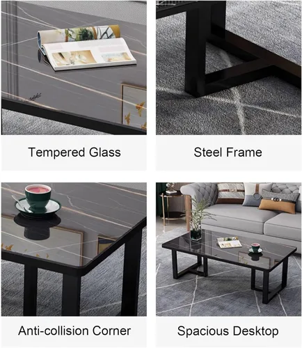 Miniatura 4 de Mesa auxiliar rectangular de mármol sintético, escritorio de vidrio templado y patas de metal, moderna mesa de té, mesa de té para sala de estar