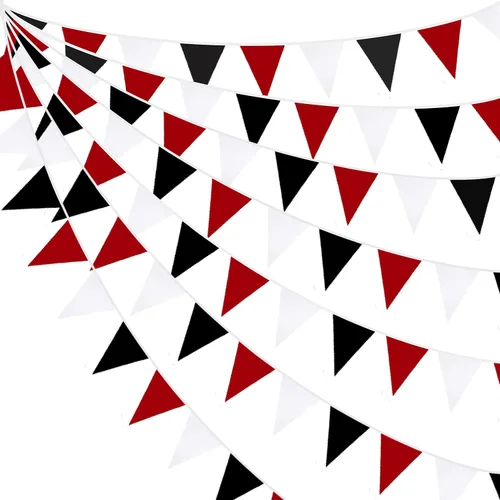 Miniatura 10 de Decoraciones de fiesta de casino de 32 pies, pancarta roja y negra, bandera triangular, banderines de tela para noche de juegos, temática de Las
