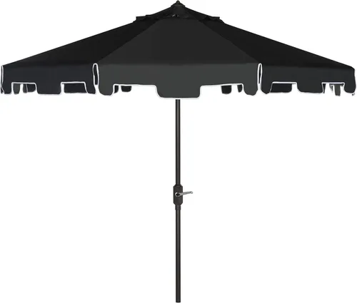 Miniatura 15 de SAFAVIEH Zimmerman - Sombrilla de patio con manivela de 9 pies para exteriores, toldo azul y blanco bebé, poste de aluminio marrón, cenefa