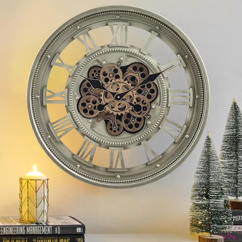 Miniatura 11 de CLXEAST Reloj de pared de engranaje móvil de 21 pulgadas, relojes de pared grandes con números arábigos regulares para decoración de sala de estar