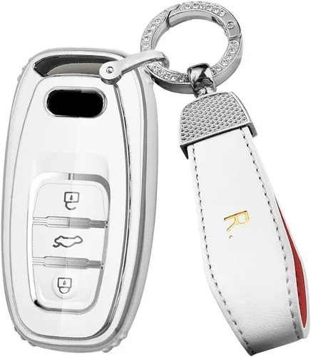 Miniatura 7 de ontto Funda para llavero compatible con Audi Q5 SQ5 Q3 Q7 Q8 A3 A4 A5 A6 A7 llavero remoto sin llave, carcasa brillante con borde plateado negro
