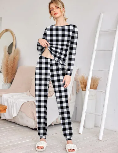 Miniatura 261 de Ekouaer Conjunto de pijama de manga larga para mujer, ropa de dormir suave con cuello redondo y bolsillos