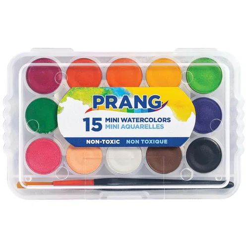 Miniatura 5 de Prang - Juego de acuarelas mini, (paquete grande de 24) bandeja de paleta y pincel, 15 colores surtidos, recuerdos para fiestas de arte, premios