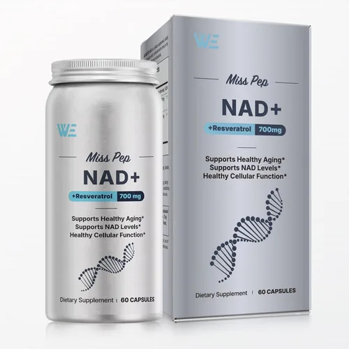 Suplemento NAD+, con ribósido de nicotinamida y resveratrol, apoya la salud celular, ralentiza el envejecimiento, ayuda a concentrarse y promueve la