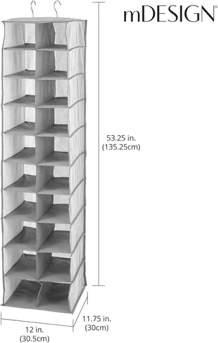 Miniatura 3 de mDesign Organizador de armario de tela suave, para zapatos, bolsos, embragues, accesorios, grande, 20 estantes sobre la barra de almacenamiento