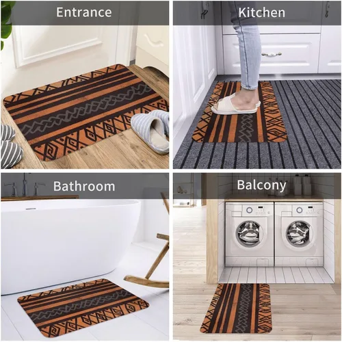 Miniatura 7 de Tapete de tela de barro africano con estampado tribal para puerta delantera, tapete de baño absorbente antideslizante para interiores, para entrada