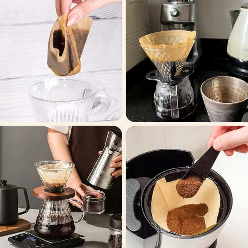 Miniatura 7 de 100 filtros de café en cono #4 de 8 a 12 tazas, papel natural sin blanquear, filtros de café desechables, 4 papel de cono, filtros de papel