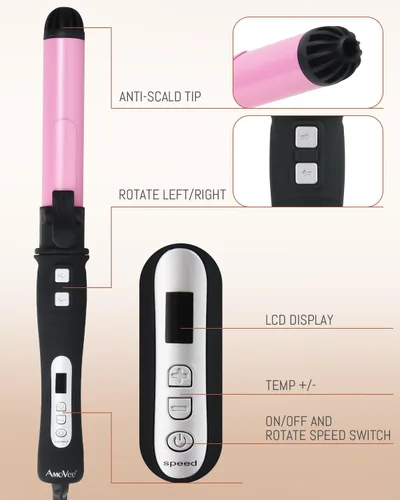 Miniatura 8 de Rizador de pelo con rotación automática: rizador de pelo automático de 1.25 pulgadas con temperatura ajustable de 180 °F a 410 °F y pantalla LCD