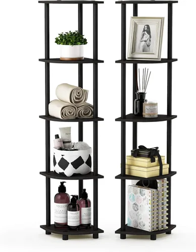 Miniatura 118 de Furinno Turn-N-Tube - Estantería de exhibición multiuso, de 4 niveles, con tubos clásicos, color nogal de Columbia y negro Columbia Nogal/Negro