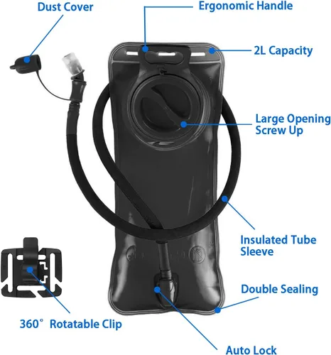 Miniatura 3 de Bolsa de hidratación de 1.5L-2L-3L, depósito de agua a prueba de fugas con funda aislada, bolsa de almacenamiento de agua militar sin BPA, bolsa