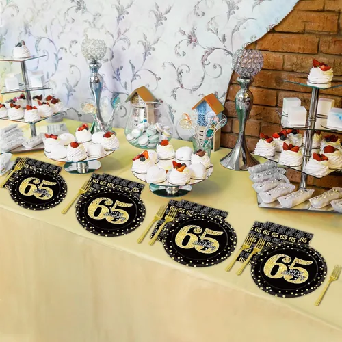 Miniatura 5 de 96 piezas de decoración de cumpleaños número 65 para hombres, platos y servilletas de papel para la mesa de pastel, suministros de mesa
