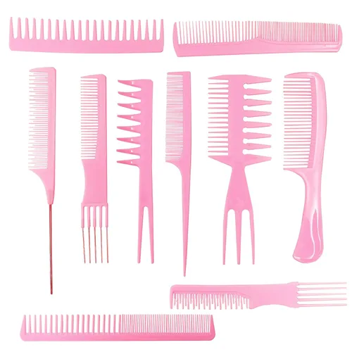 Juego de 10 peines profesionales para peinados - Peines de púa de dientes gruesos y finos para peluquería