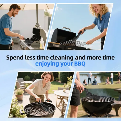 Miniatura 7 de Cepillo eléctrico inalámbrico para parrilla con ángulo ajustable, motor de potencia de 3 velocidades y cabezal de acero inoxidable, recargable, Negro