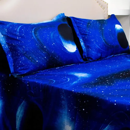 Miniatura 5 de Bedlifes Galaxy Outer Space Juego de Sábanas, con temática de galaxia, 3 piezas, incluye sábana encimera, sábana bajera y 1 funda de almohada