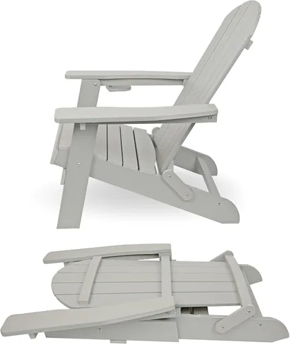 Miniatura 6 de Alpine Corporation Silla plegable Adirondack para exteriores de 38 pulgadas de alto con portavasos y otomana, diseño ergonómico clásico, muebles