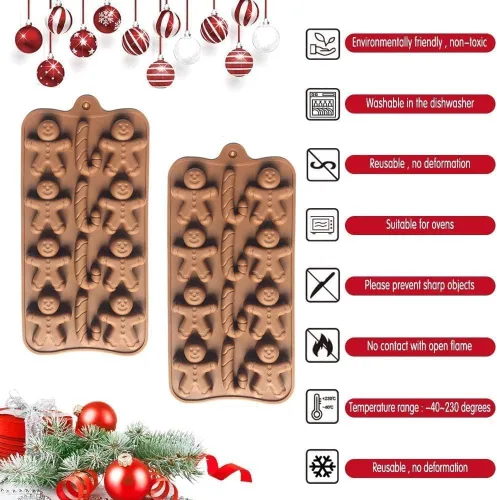 Miniatura 4 de Molde de silicona para chocolate con forma de bastón de jengibre para hombre, 2 unidades-12 cavidades, molde de silicona de Navidad para hornear