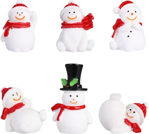 ABOOFAN 13 piezas de adornos miniatura de muñeco de nieve de Navidad, mini figuras de muñeco de nieve de resina, globos de nieve, micro paisaje,