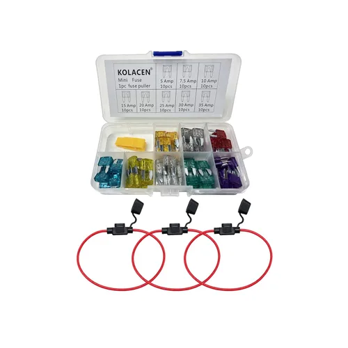 Kit surtido de fusibles tipo mini cuchilla para automóvil, camión, 81 piezas + 3 piezas en línea de calibre 14 mini portafusibles