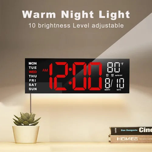 Miniatura 9 de JALL Reloj digital grande de montaje en pared de 16 pulgadas, temporizador de cuenta atrás, alarma, LED grande, color RGB, DST, temperatura