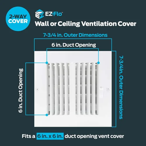 Miniatura 2 de EZ-FLO 61660 - Cubierta de ventilación de aire de 6 x 6 pulgadas (apertura de conducto) para pared o techo, registro de ventilación bidireccional