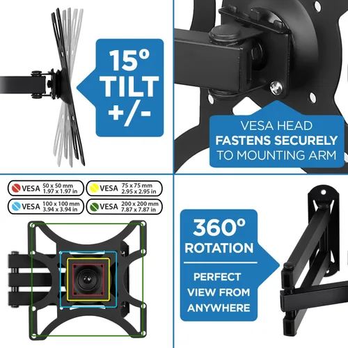 Miniatura 4 de Mount-It! Soporte de pared para TV con brazo de movimiento completo para televisores de pantalla plana de 13 a 42 pulgadas, VESA 75, 100, 200, 55