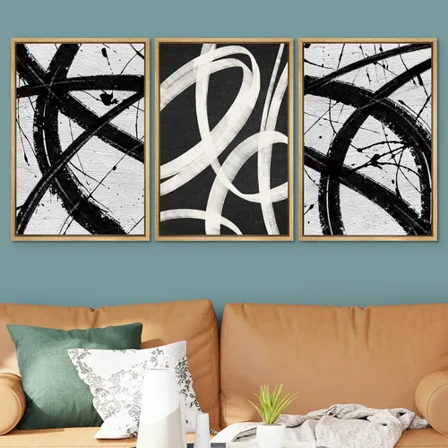 Miniatura 584 de SIGNWIN Lienzo enmarcado para pared, arte con pinceladas de flujo neutro en tonos beige abstractos, ilustraciones, arte moderno, decorativo