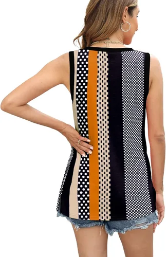 Miniatura 4 de Camiseta sin mangas para mujer, cuello en V, ajuste holgado, casual, básica, con abertura lateral, sin mangas