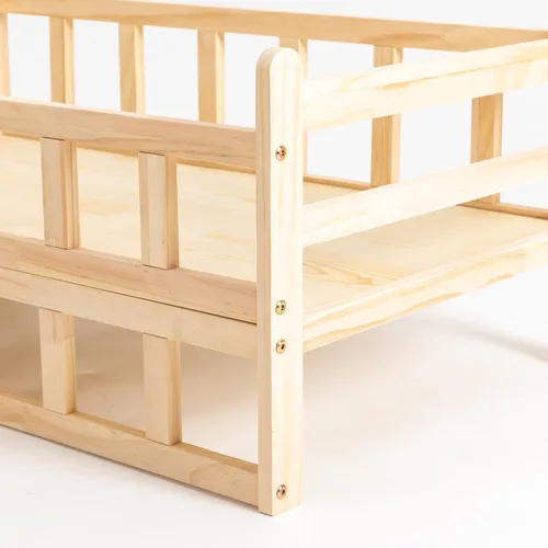Miniatura 5 de Cama elevada de madera para mascotas con rieles, marco de cama de madera maciza para gatos, uso en interiores, grande, 37.8 x 22.1 pulgadas