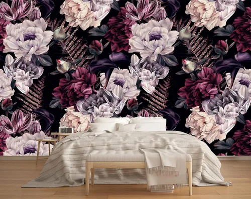 Miniatura 10 de MFWFM - Papel tapiz de peonías grises con diseño floral de acuarela para guardería (no se despega y pega)