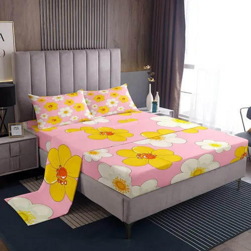 Miniatura 15 de Bonito juego de sábanas de flores para niñas y mujeres, sábanas coloridas de dibujos animados de flores funky de tamaño individual, bonito juego