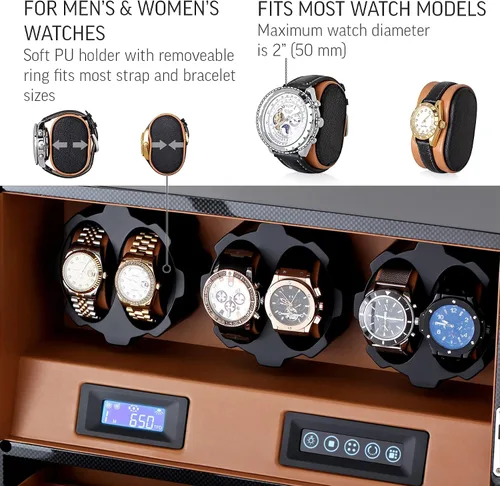 Miniatura 4 de 6 Watch Winder with Jewelry Storage Drawer, LCD Display, Touch Control and Interior Backlight