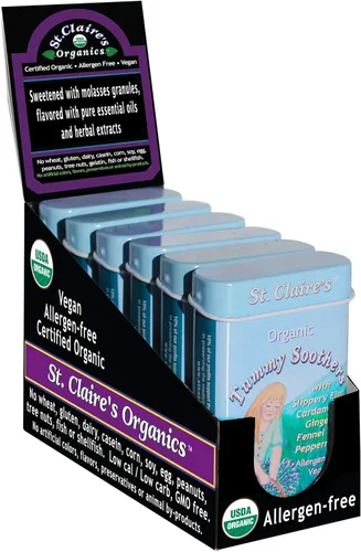 Miniatura 5 de St. Claire's Organics Chupetes para el abdomen, (lata de 1.5 onzas, paquete de 3) Sin gluten, vegano, sin OMG, a base de plantas, sin alérgenos