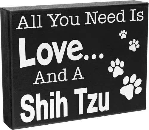 Miniatura 7 de JennyGems Regalos de Shih Tzu, letrero de madera con texto en inglés «All You Need Is Love and a Shih Tzu», decoración de estante y colgante