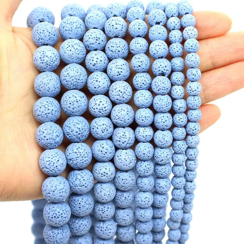Miniatura 20 de Oameusa Cuentas redondas sueltas de ágata de piedra volcánica de lava azul de 0.236 in para hacer joyas, 1 hebra de 15 pulgadas, 1 hebra por