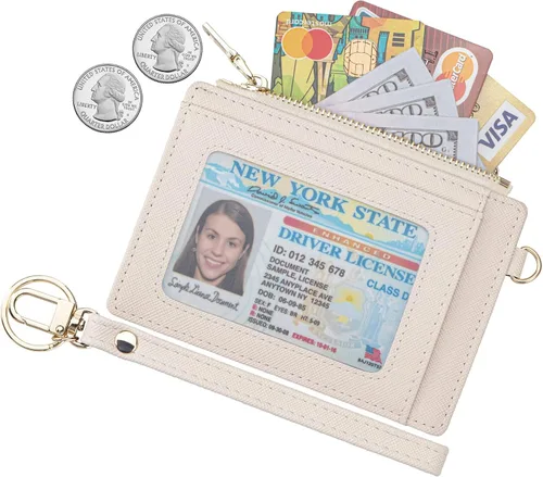 Miniatura 2 de Cartera delgada para mujer con bloqueo RFID para tarjetas de crédito, porta tarjetas tipo pulsera con cremallera para identificación, cartera