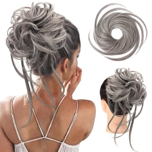 HOOJIH Pieza de Cabello Despeinado, Extensiones de Cabello Superlargas Estilo Moño Alborotado, Cabello Ondulado, Coleta con Banda Elástica para claro