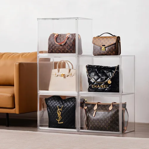 Miniatura 25 de HBlife Paquete de 3 organizadores de almacenamiento de bolsos para armario, caja de exhibición mediana transparente apilable con puerta magnética