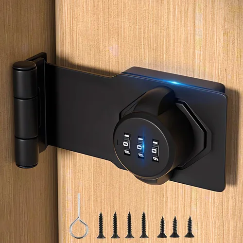 Cerradura y pestillos para puerta corrediza de granero de 90 grados – Cerraduras rotativas con contraseña de gabinete para armario, cobertizo,
