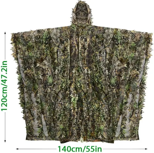 Miniatura 5 de Zicac Traje de Ghillie al aire libre 3d Leafy Camo Poncho para hombres caza pájaro reloj militar CS Woodland capucha camuflaje capa